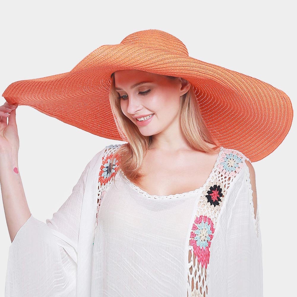 Oversized Orange Straw Sun Hat